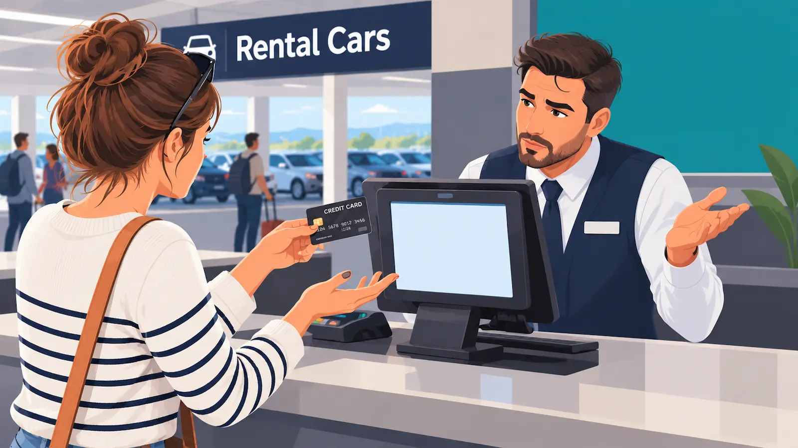 Cliente dont la carte de crédit est refusée au comptoir de location de voiture